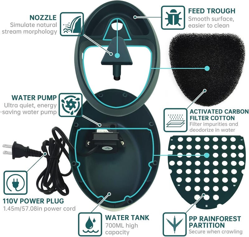 MYGIIKAKA Reptile Drinking Water Fountain Chameleon Accessories Automatic Circulation System with Trough, Bearded Dragon Cage Accessories Reptiles Habitat Waterfall for Snake/Lizard/Chameleon/Turtle - Image 2